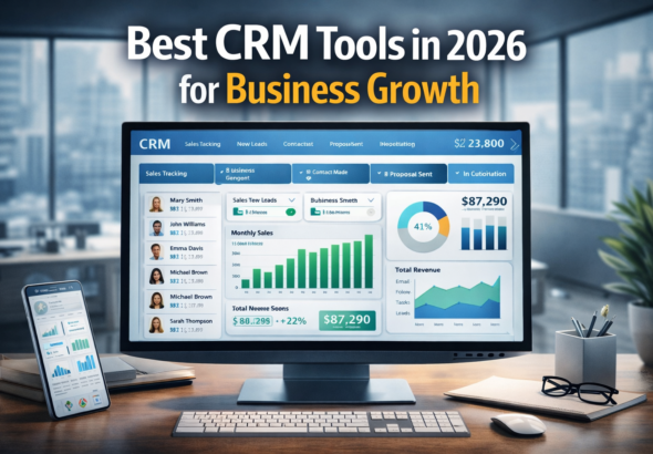 Best CRM tools in 2026 dashboard showing customer management, sales tracking, and business growth analytics